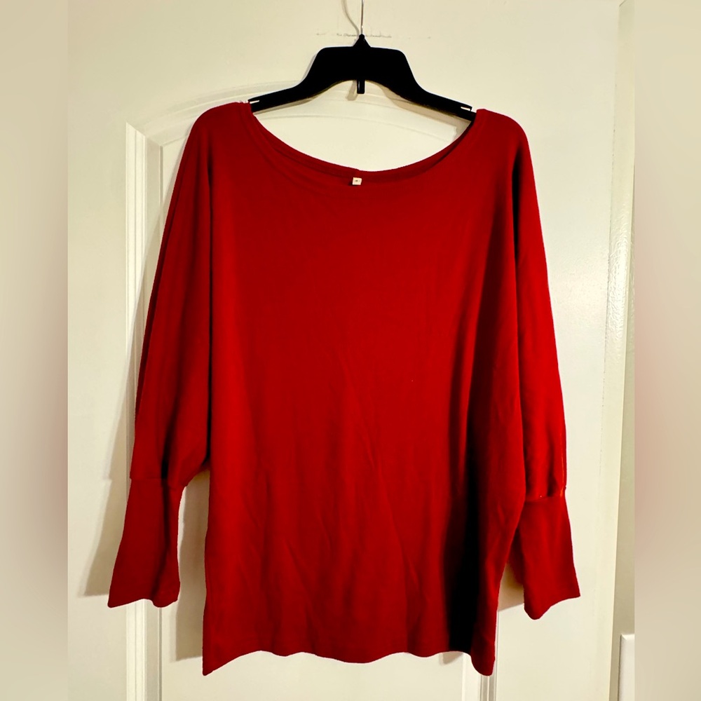 Red Off the Shoulders Long Sleeve Top